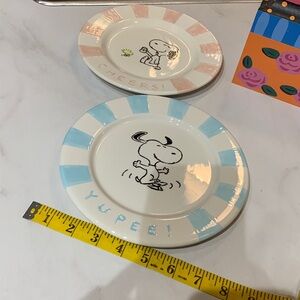 2 Rare Snoopy CHEERS & YUPEE 8” Ceramic Plates Made in Italy🇮🇹 Pristine